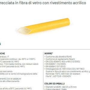 Guaina trecciata in fibra di vetro con rivestimento acrilico 7kV 155°C, Omologata UL