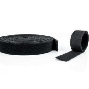 Nastro in velcro biadesivo per legare cavi, colore Nero. Larghezza: 12mm, 20mm, 25mm, 50mm.